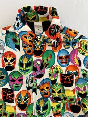Hemet Luchador Mask Print Button-Up Shirt - Multicolor